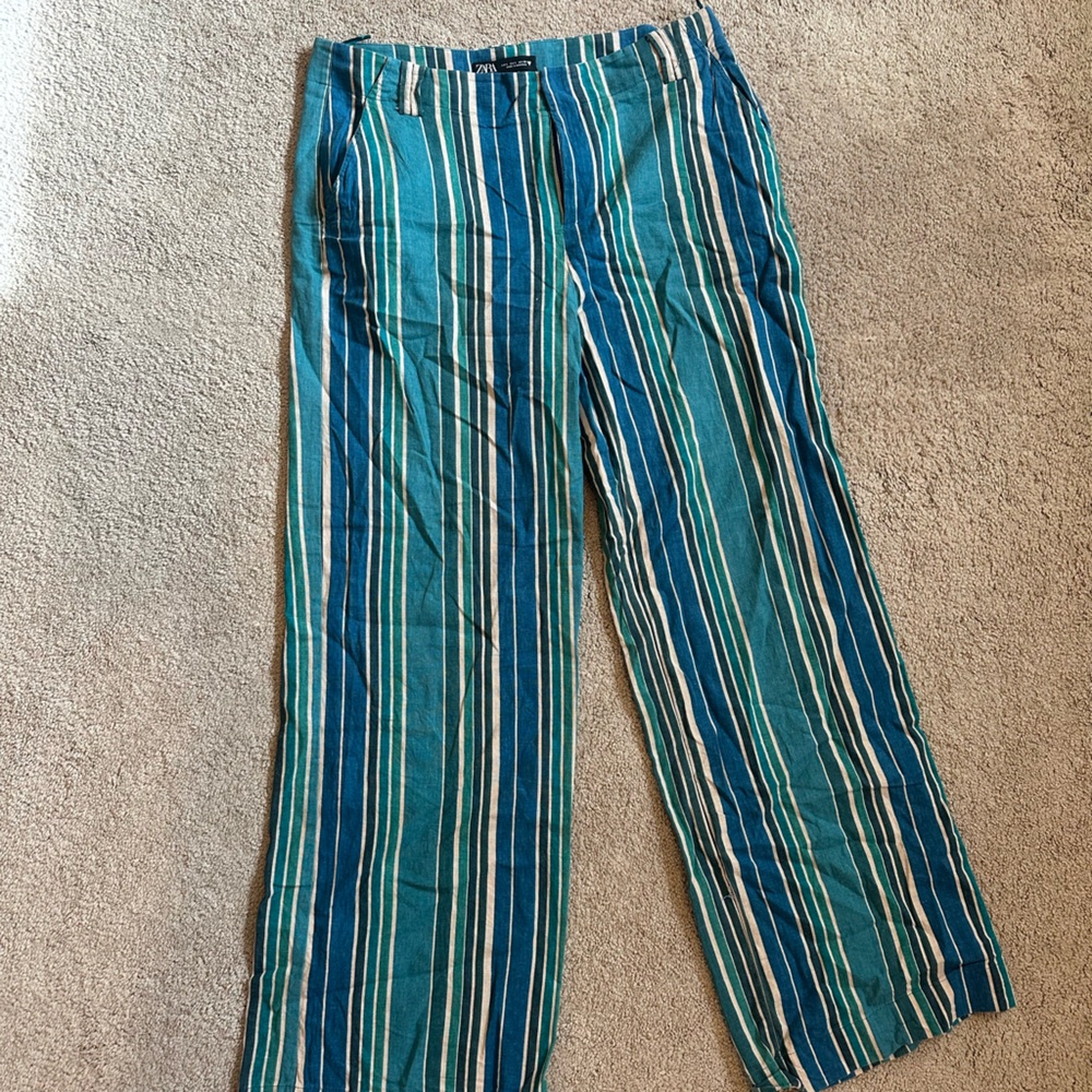 Zara blue and White Striped Pants